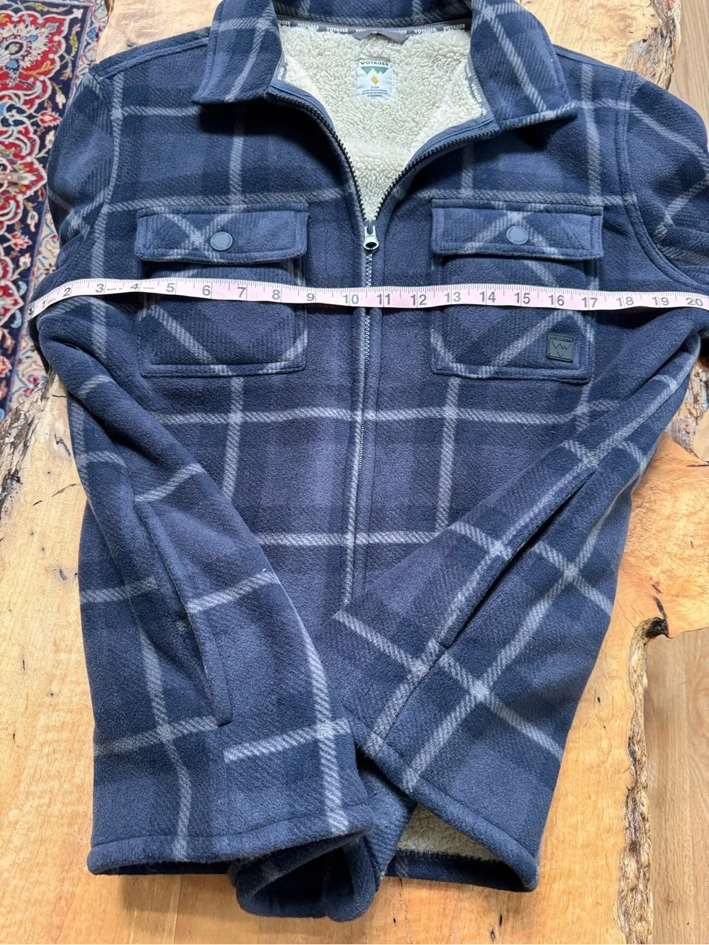 Voyager Men’s Navy Plaid Fleece Sherpa-lined Jacket Size S